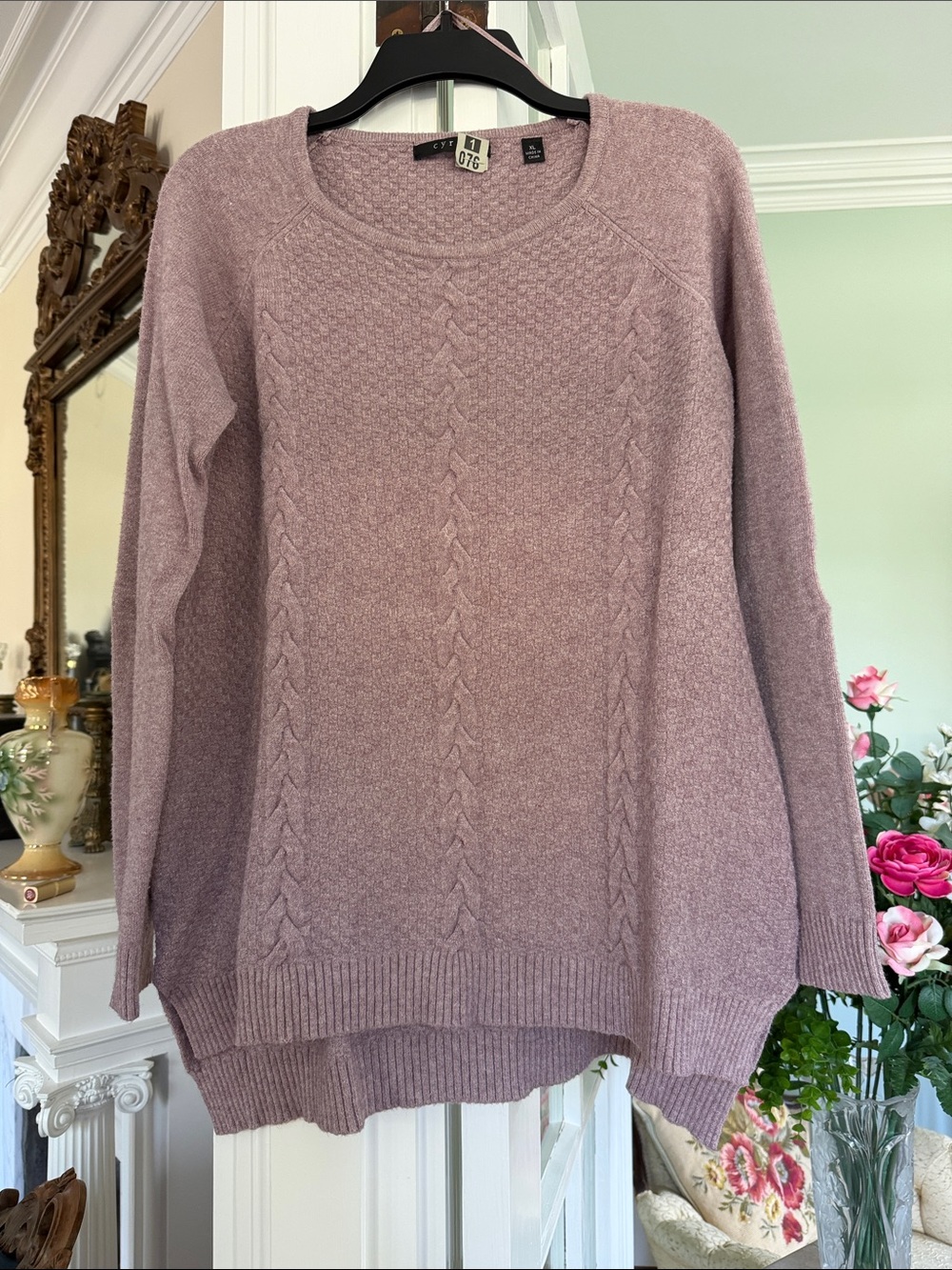 Cozy Cable Knit Women's Sweater - Dusty Mauve/Lavender, size XL